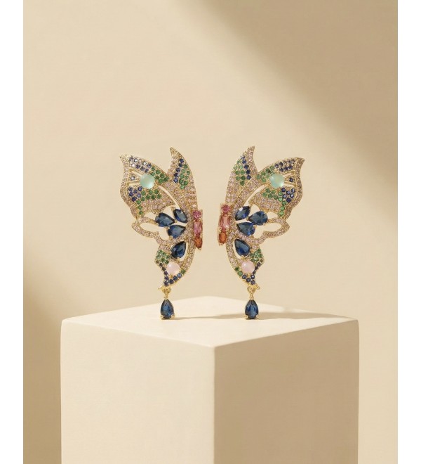 Renkli Taşlı Kelebek Küpe